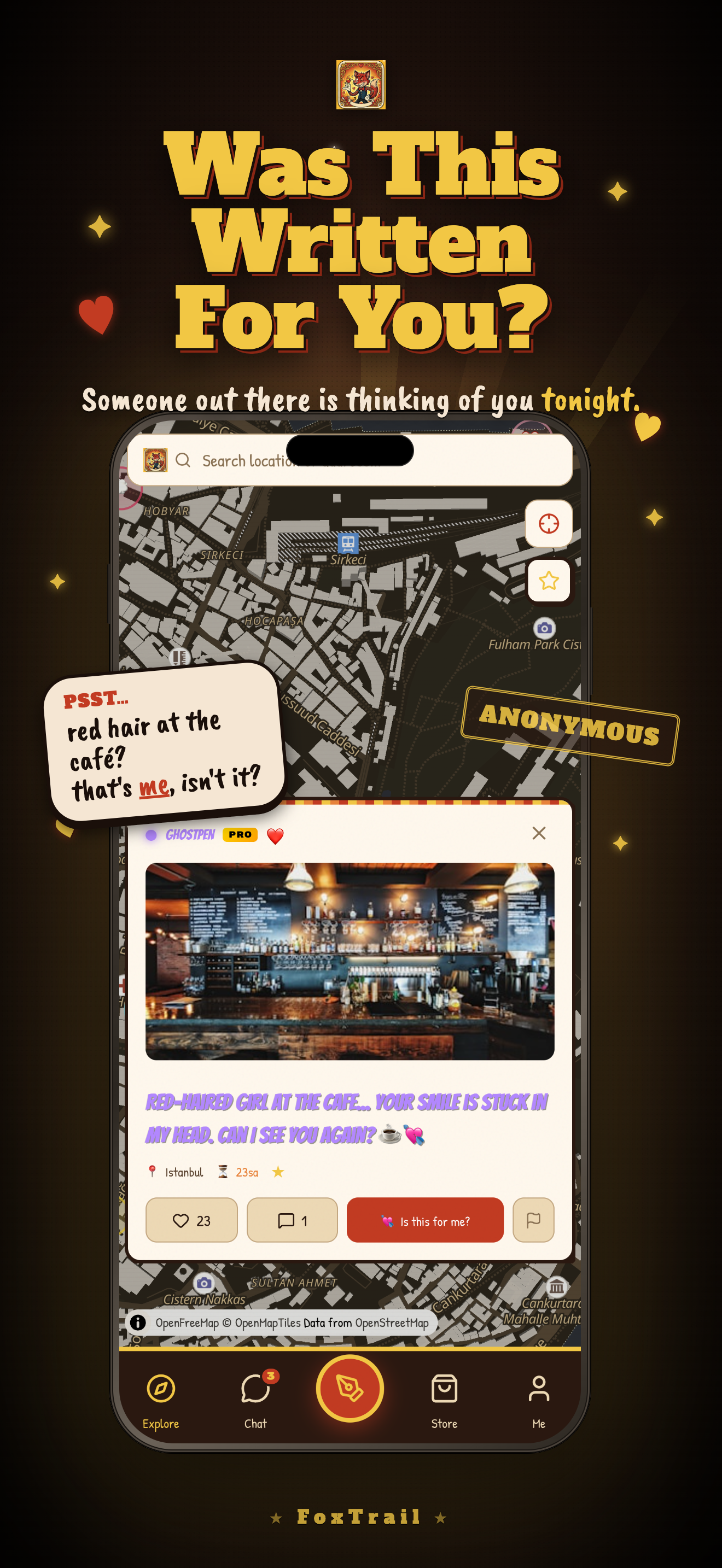 FoxTrail map screen with the ANONYMOUS badge